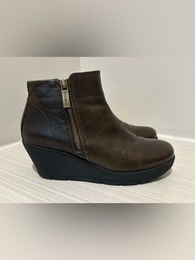 Bussola Bella Wedge Ankle Boots Booties Brown Leather Women’s EU 38 US 7